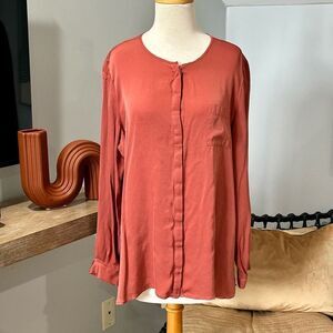 REPEAT Silk Collarless Blouse | Cinnamon